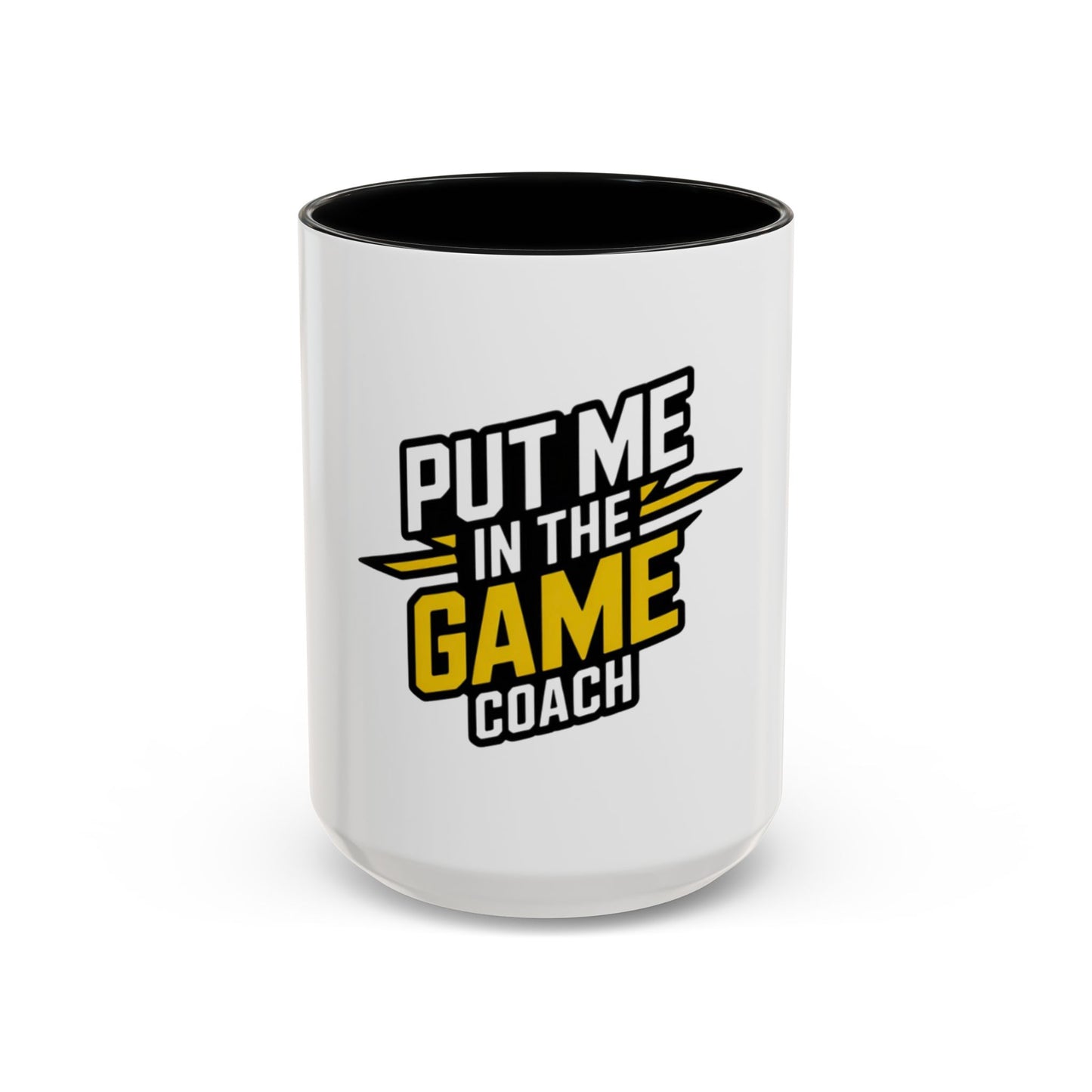 Put Me In The Game Coach Coffee Mug — Motivational Yellow Accent Mug (11/15oz) Printify