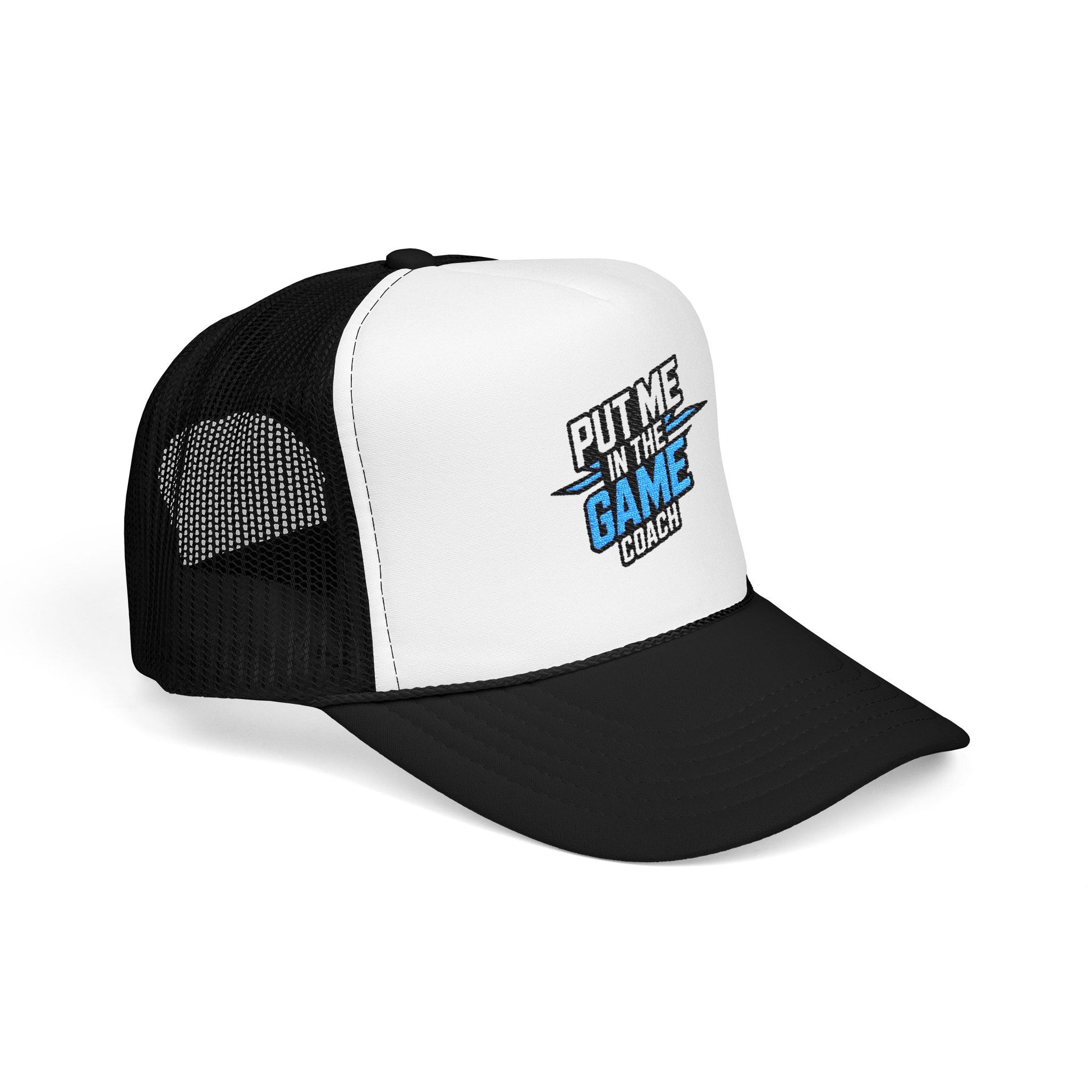 Put Me in the Game Coach Blue Trucker Hat Printify