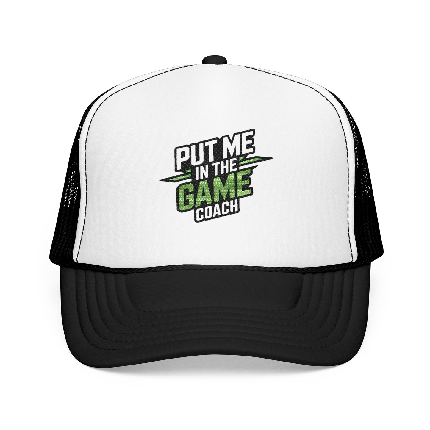 Put Me in the Game Coach Green Trucker Hat Printify