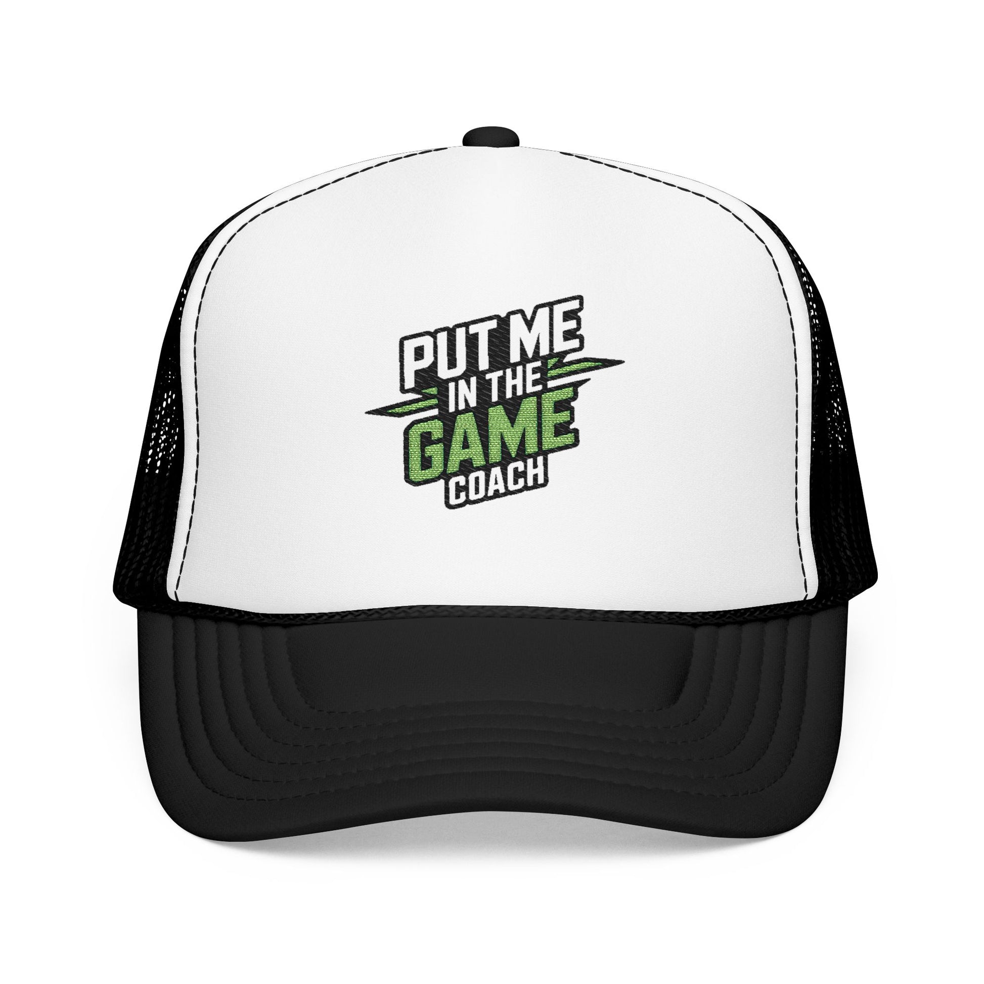Put Me in the Game Coach Green Trucker Hat Printify
