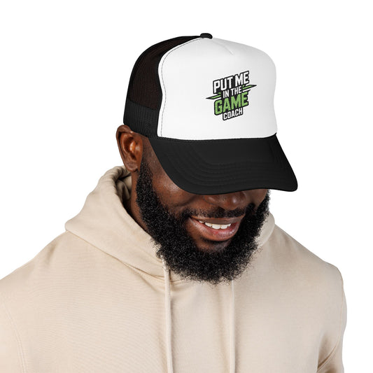 Put Me in the Game Coach Green Trucker Hat Printify