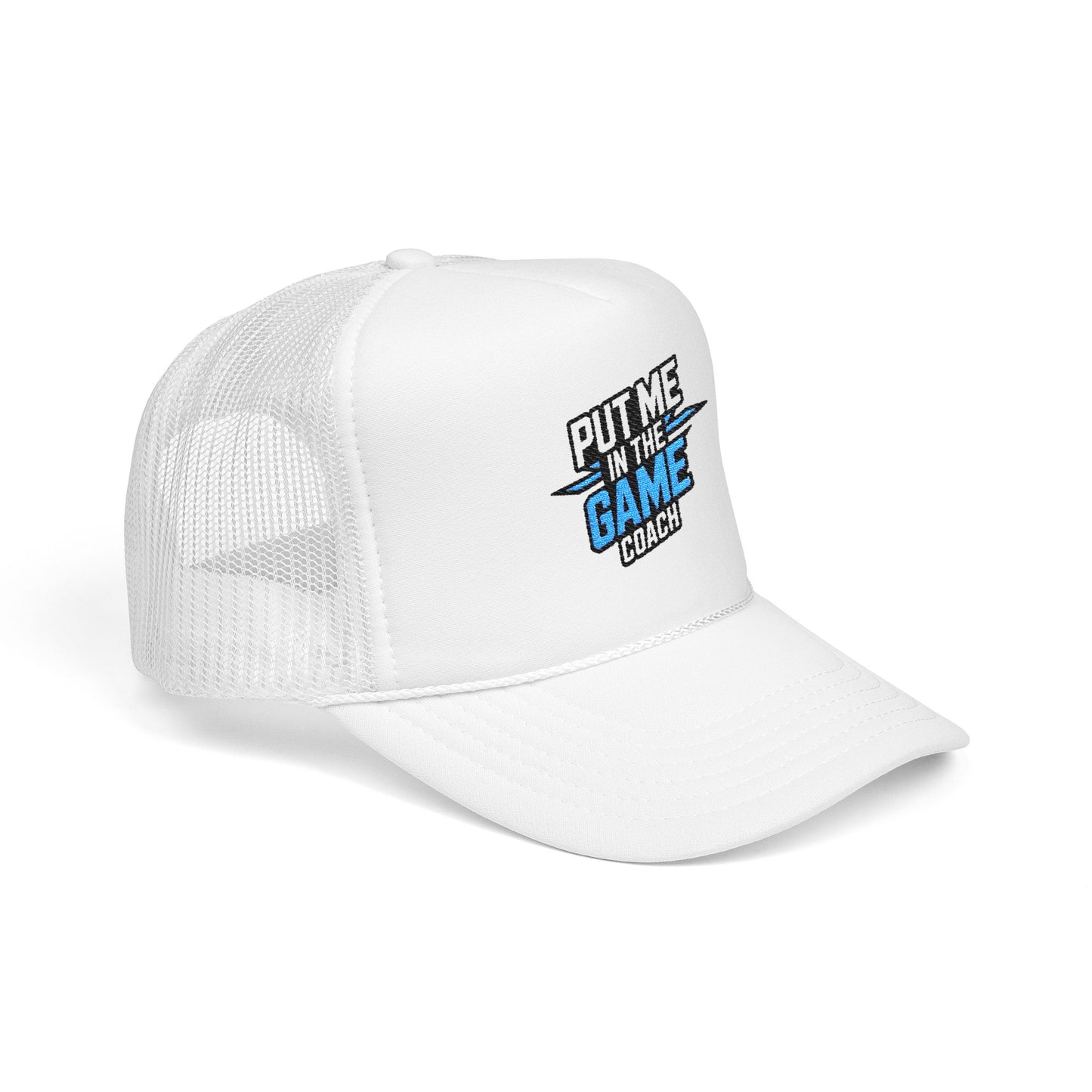 Put Me in the Game Coach Blue Trucker Hat Printify