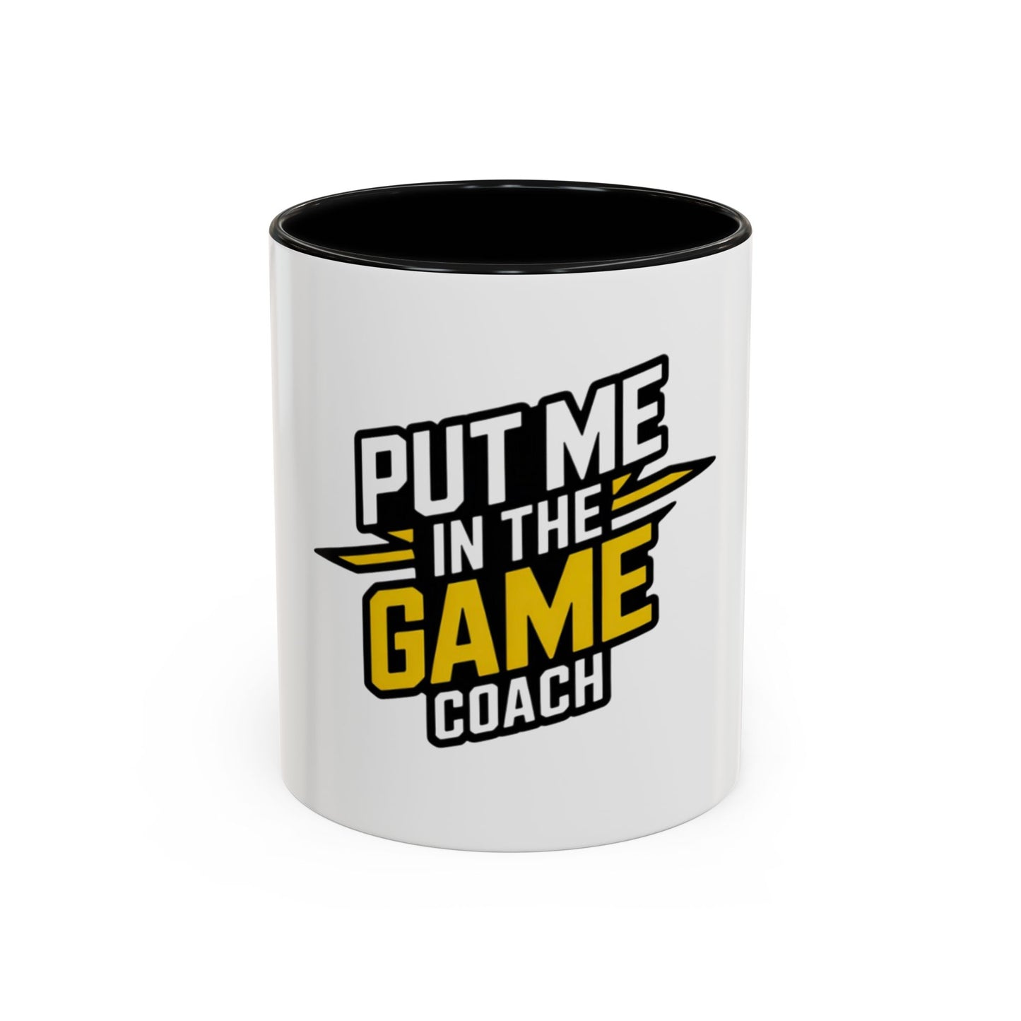 Put Me In The Game Coach Coffee Mug — Motivational Yellow Accent Mug (11/15oz) Printify