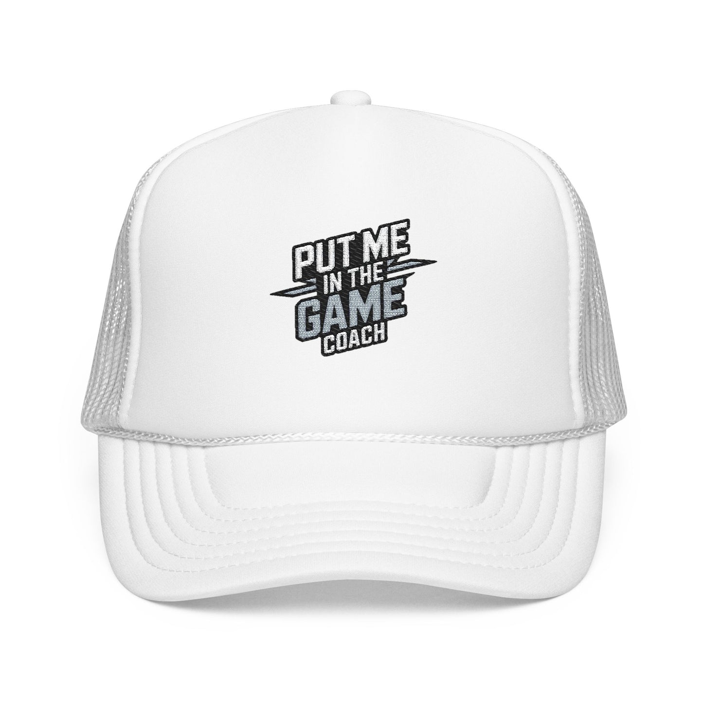 Put Me in the Game Coach Ash Trucker Hat Printify