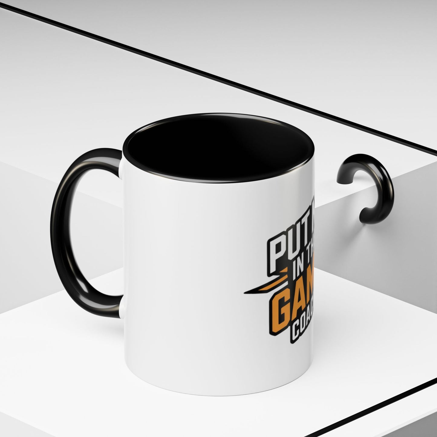 Put Me In The Game Coach Coffee Mug — Motivational Orange Accent Mug (11/15oz) Printify