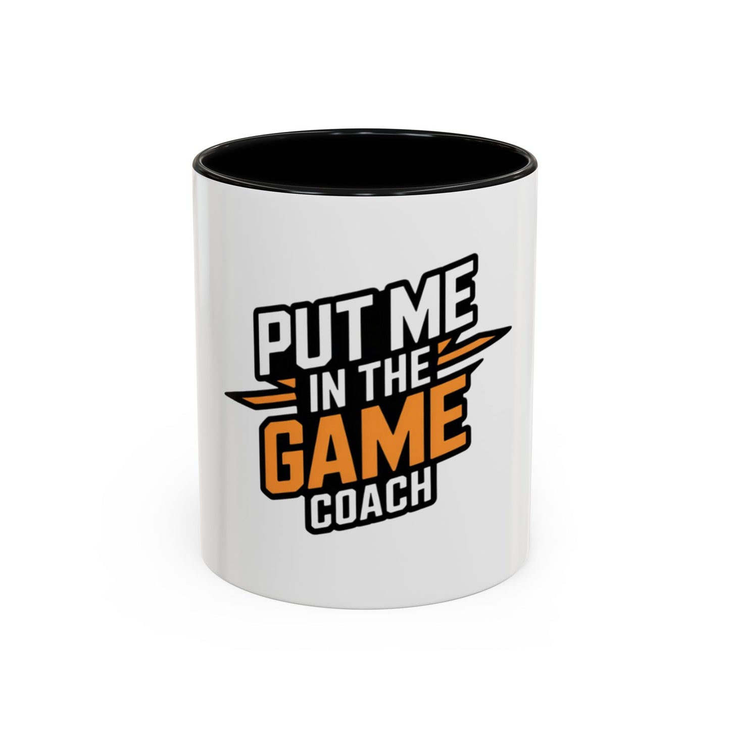 Put Me In The Game Coach Coffee Mug — Motivational Orange Accent Mug (11/15oz) Printify
