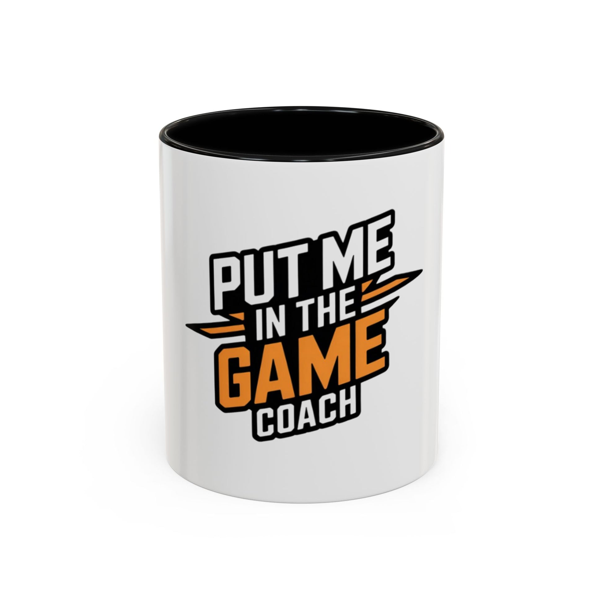 Put Me In The Game Coach Coffee Mug — Motivational Orange Accent Mug (11/15oz) Printify