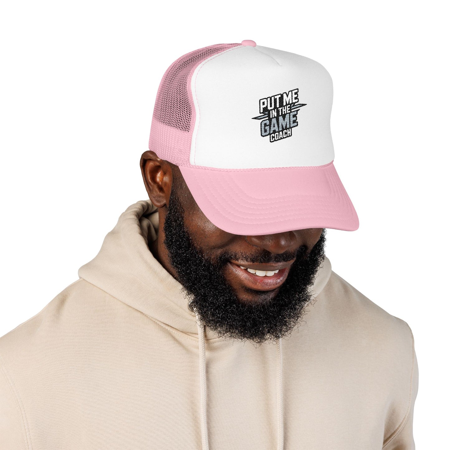 Put Me in the Game Coach Ash Trucker Hat Printify