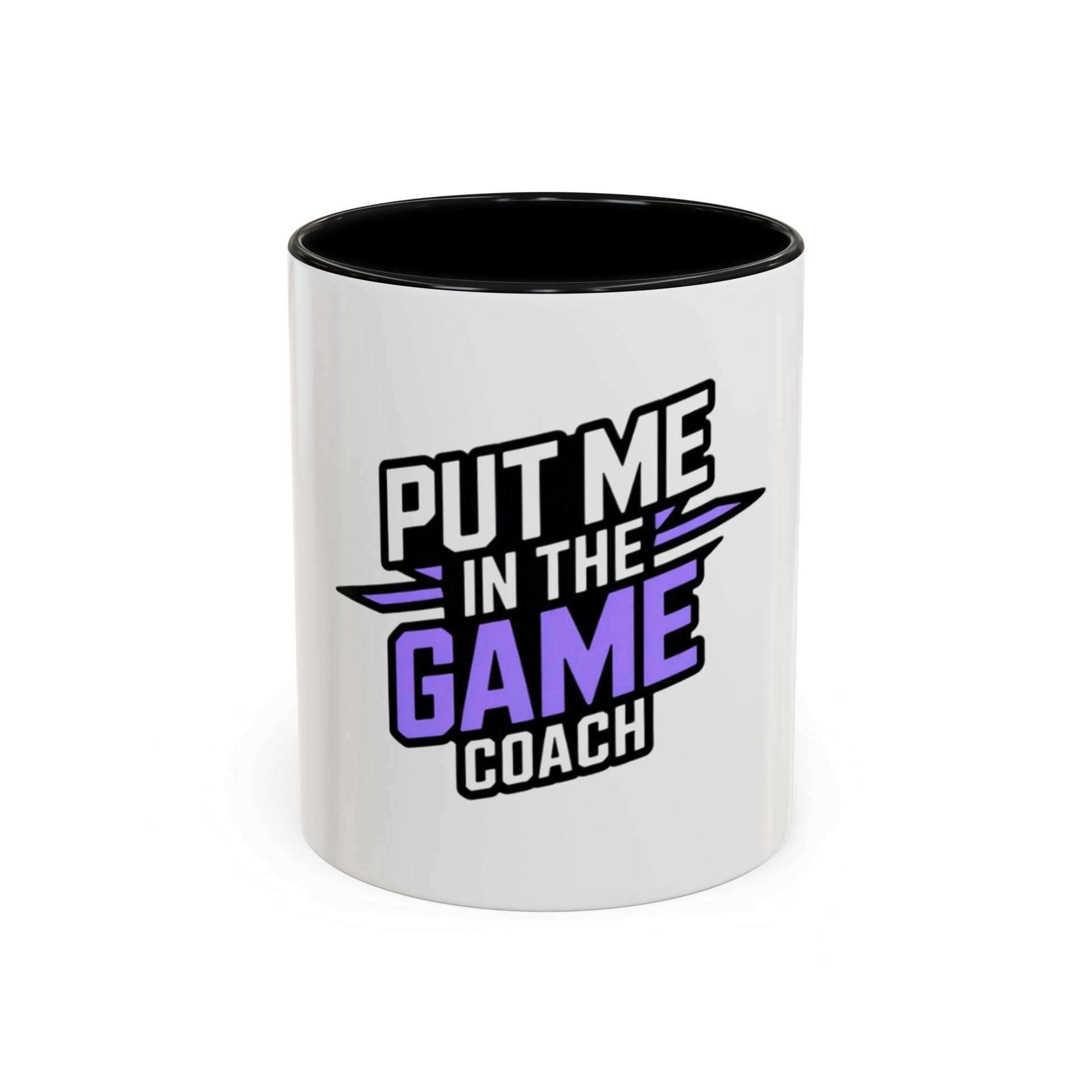 Put Me In The Game Coach Coffee Mug — Motivational Purple Accent Mug (11/15oz) Printify