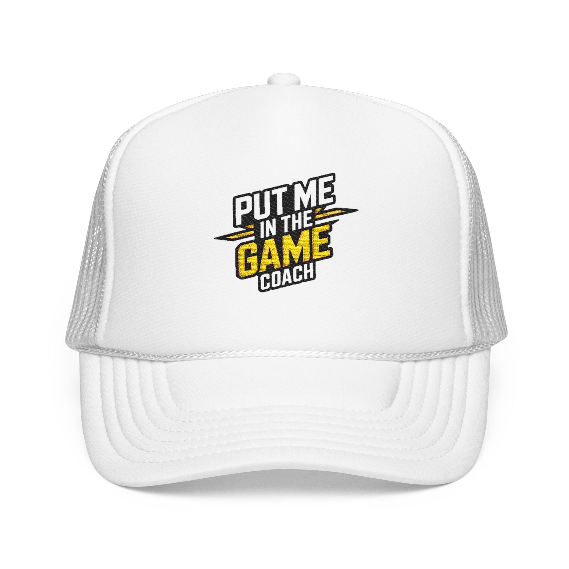 Put Me in the Game Coach Yellow Trucker Hat Printify