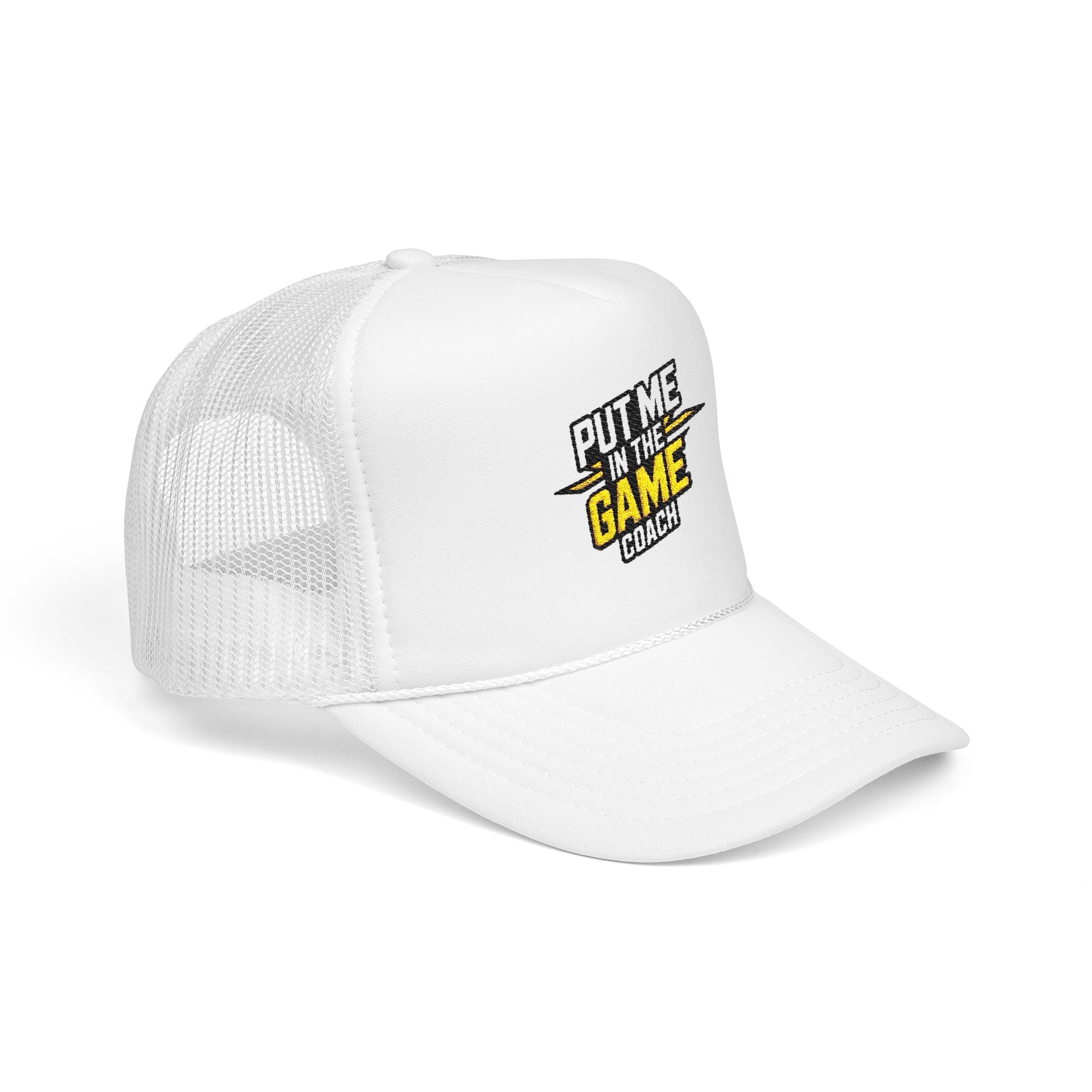 Put Me in the Game Coach Yellow Trucker Hat Printify